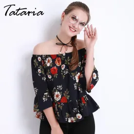 Women's Summer Blouses Off shoulder Tops Female White Chiffon Body Femme Ruffle Blouse And Shirts Floral For Women Tataria