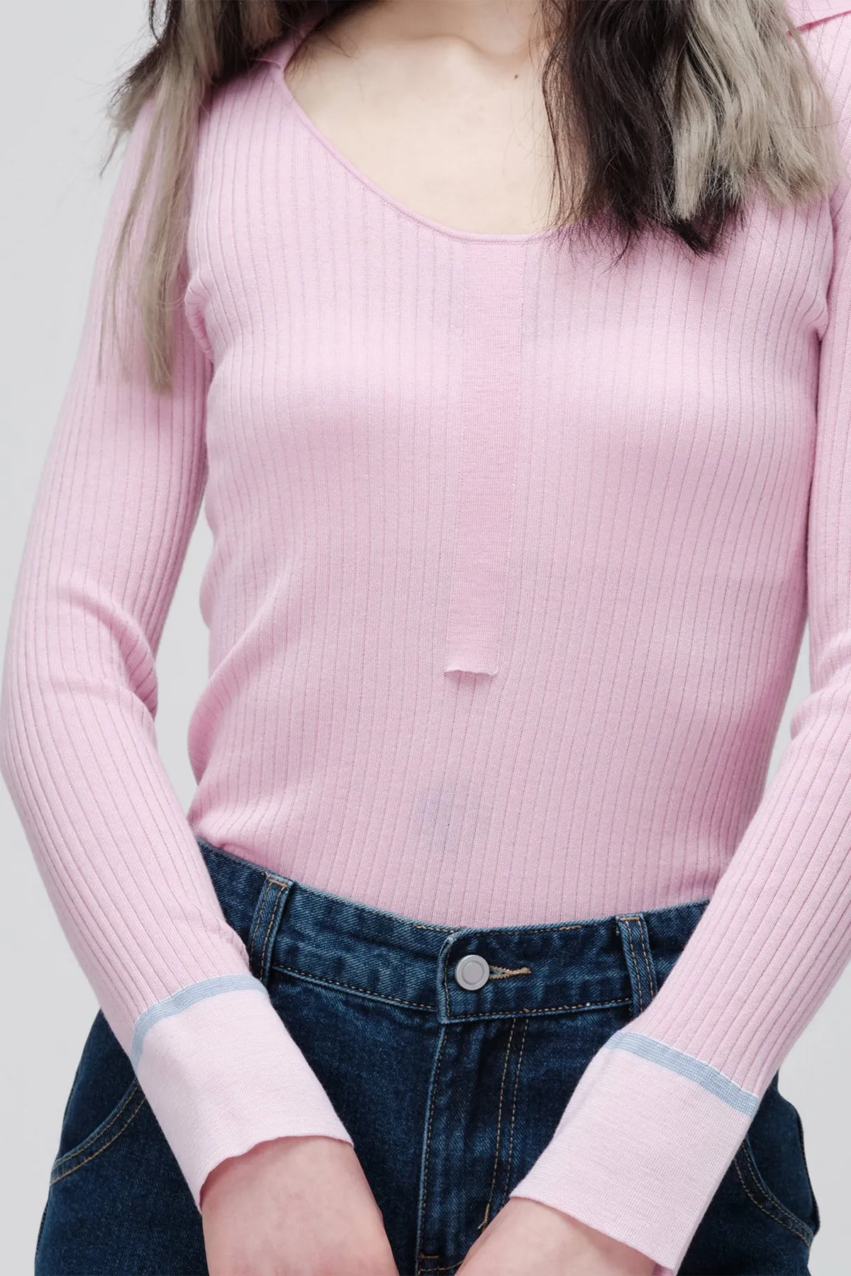 ZI II CI IEN | Pure Wool Contrast Knit Sweater