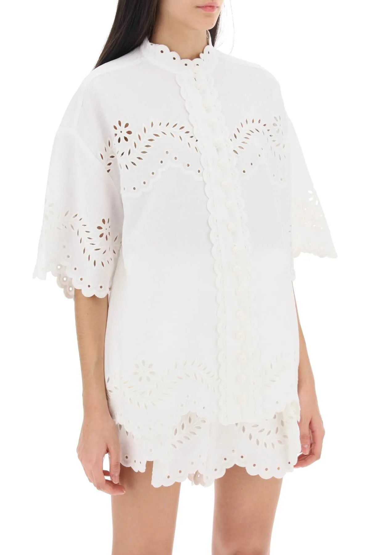 Zimmermann junie tunic shirt with cutwork embroideries